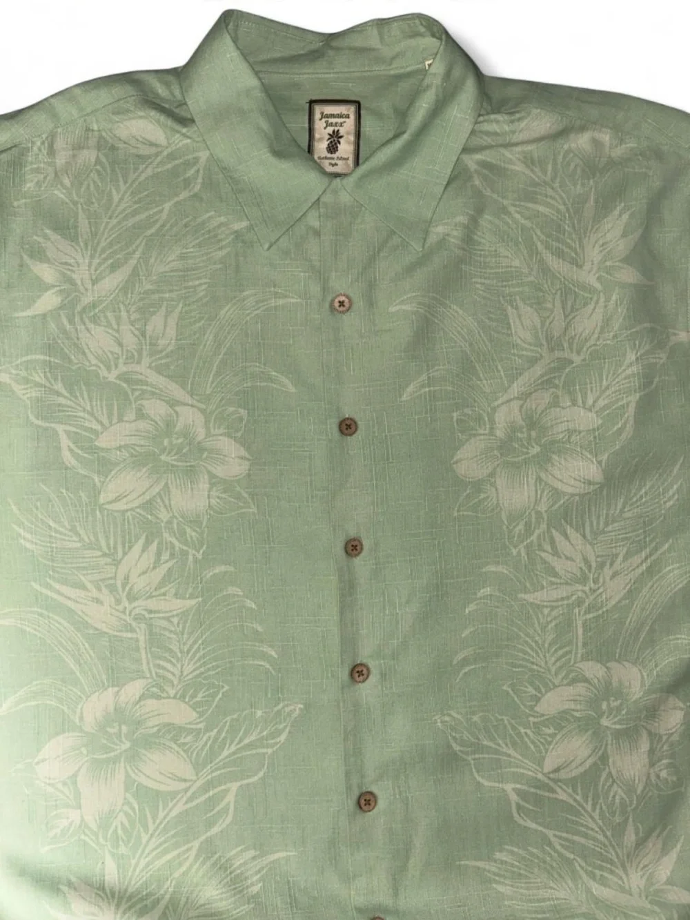 Jamaica Jaxx Sage Green 100% Silk Tropical Floral Camp Shirt Men's XXL